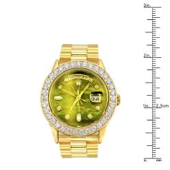 18K Gold Rolex Oyster Perpetual Diamond Watch For Men 3.65ct Green MOP DIal -Fashion Accessories 18k gold rolex oyster perpetual diamond watch for men 365ct green mop dial ruler