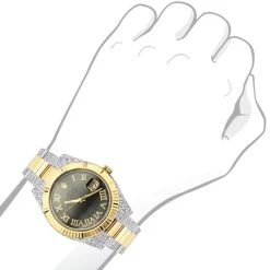 41mm Gold Rolex Oyster Perpetual Diamond Watch For Men 7.5ct Two Tone Green Dial -Fashion Accessories 18k gold rolex oyster perpetual diamond watch for men 75ct two tone bod