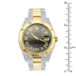 41mm Gold Rolex Oyster Perpetual Diamond Watch For Men 7.5ct Two Tone Green Dial -Fashion Accessories 18k gold rolex oyster perpetual diamond watch for men 75ct two tone ruler