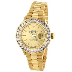 18K Gold Ladies ROLEX Oyster Diamond Watch Perpetual Datejust 3ct