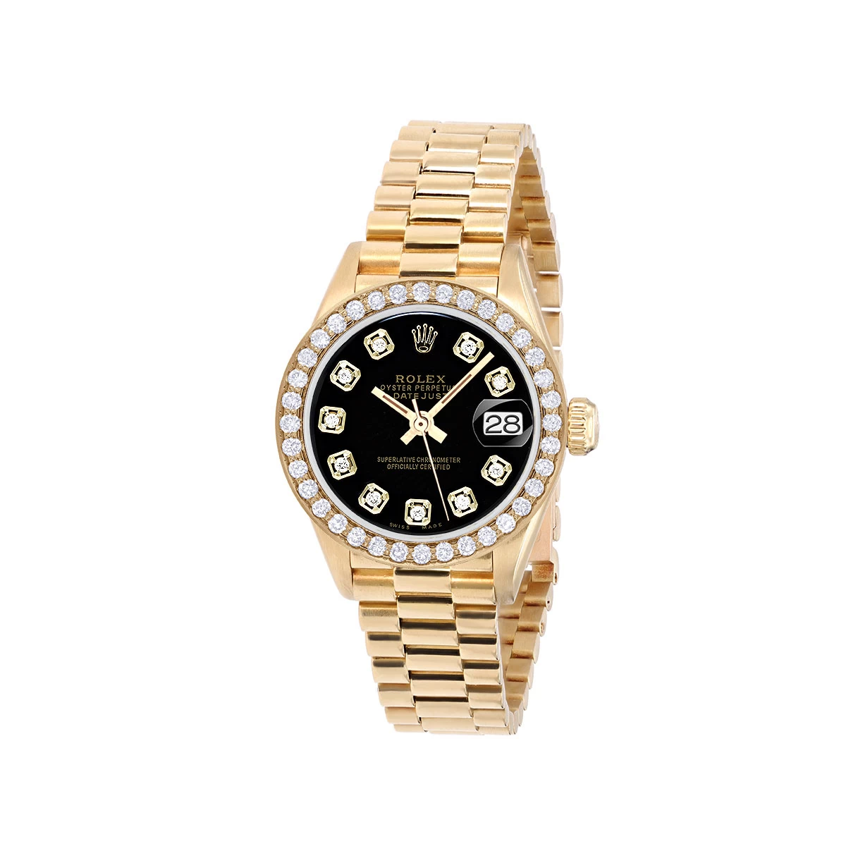 Women's Diamond Watch Rolex Datejust 18K Gold 26mm Black Dial 3 Women's Diamond Watch Rolex Datejust 18K Gold 26mm Black Dial