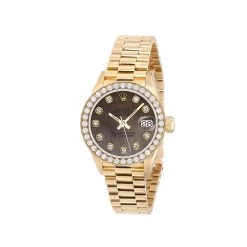 Women's Diamond Watch Rolex Datejust 18K Gold 26mm Brown Dial -Fashion Accessories 26yeprblackmop12 bg