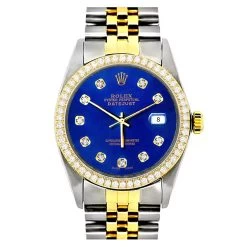 36mm Rolex Datejust Men's Diamond Watch Stainless Steel Yellow Gold Blue Dial -Fashion Accessories 36mm rolex datejust mens diamond watch stainless steel and 18k gold blue dial 1ct