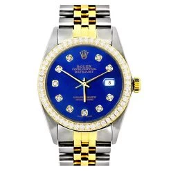 36mm Rolex Datejust Men's Diamond Watch Stainless Steel Yellow Gold Blue Dial -Fashion Accessories 36mm rolex datejust mens diamond watch stainless steel and 18k gold blue dial 2ct
