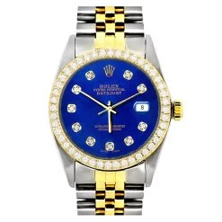 36mm Rolex Datejust Men's Diamond Watch Stainless Steel Yellow Gold Blue Dial -Fashion Accessories 36mm rolex datejust mens diamond watch stainless steel and 18k gold blue dial 3ct