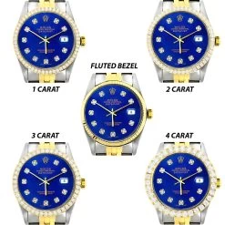 36mm Rolex Datejust Men's Diamond Watch Stainless Steel Yellow Gold Blue Dial -Fashion Accessories 36mm rolex datejust mens diamond watch stainless steel and 18k gold blue dial allbezels