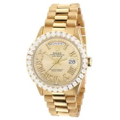 Women's Diamond Watch Rolex Day-Date 18K Gold 36mm Champagne Dial