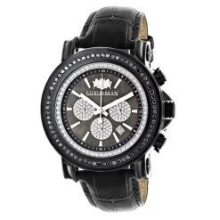 3ct Large Men's Black Diamond Watch MOP Dial W Chronograph Luxurman Escalade