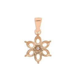 Rose Gold Plated 925 Sterling Silver Flower Oval Pendant Mount (To Fit 5x4mm Gemstone) Inc. 0.02cts White Zircon Brilliant Cut Round 1.50mm-1Pcs