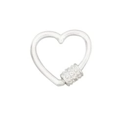 925 Sterling Silver Heart Carabinar Clasp Set With White Zircon Rest False Beads, Approx 18x20mm