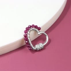 925 Sterling Silver Heart Carabinar Clasp Set With White Zircon Rest False Beads, Approx 18x20mm -Fashion Accessories apvz73 2