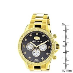 Black Dial Yellow Gold Plated Luxurman Diamond Watch For Men 0.2ct New -Fashion Accessories black dial yellow gold plated luxurman diamond watch for men 02ct new ruler