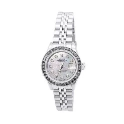 Black Diamond Bezel Women's Rolex DateJust 26mm Watch White MOP Dial 0.9ct