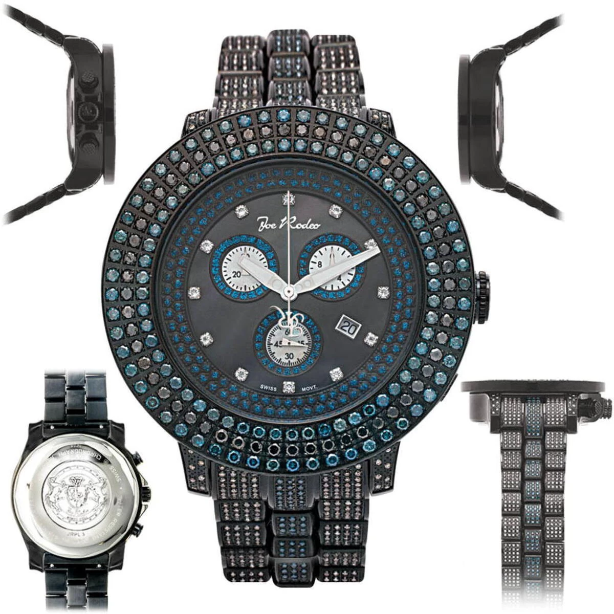 Blue And Black Diamond Joe Rodeo Pilot Men's Watch 17ct 7 Blue And Black Diamond Joe Rodeo Pilot Men's Watch 17ct - Image 5