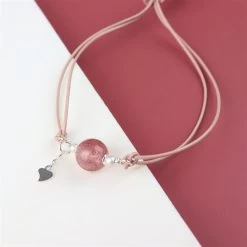 3x Strawberry Quartz Rounds & 3x White Freshwater Potato Pearl With Eyelets, Silver & Rose Gold Leather Cord, 1m, Includes 925 Sterling Silver -Fashion Accessories blgp70 1