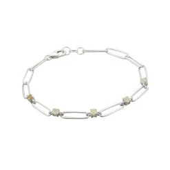 925 Sterling Silver Round Paperclip Bracelet With Ethiopian Opal Approx 7.5inch