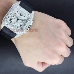 Cartier Santos 100 Men's Custom Diamond Watch 13ct -Fashion Accessories cartier santos 100 mens custom diamond watch 1300ct p 49102bod