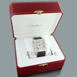 Cartier Santos 100 Men's Custom Diamond Watch 13ct -Fashion Accessories cartier santos 100 mens custom diamond watch 1300ct p 49102box