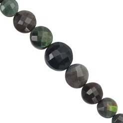 15cts Black Ethiopian Opal Graduated Faceted Coin Approx 5 To 9mm, 17cm Strand With Spacers