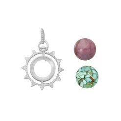 925 Sterling Silver Double Bezel Setting Pendant With Purple Jadeite & Turquoise Cabochons, Approx 10mm