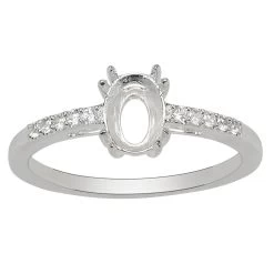 925 Sterling Silver Double Claw Ring Mount With 0.14cts White Zircon Pave (To Fit 7x5mm Oval Gemstone)