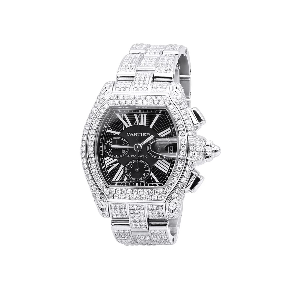 Cartier Roadster Diamond Watch For Men 17.99ct Fully Iced Out 3 Cartier Roadster Diamond Watch For Men 17.99ct Fully Iced Out