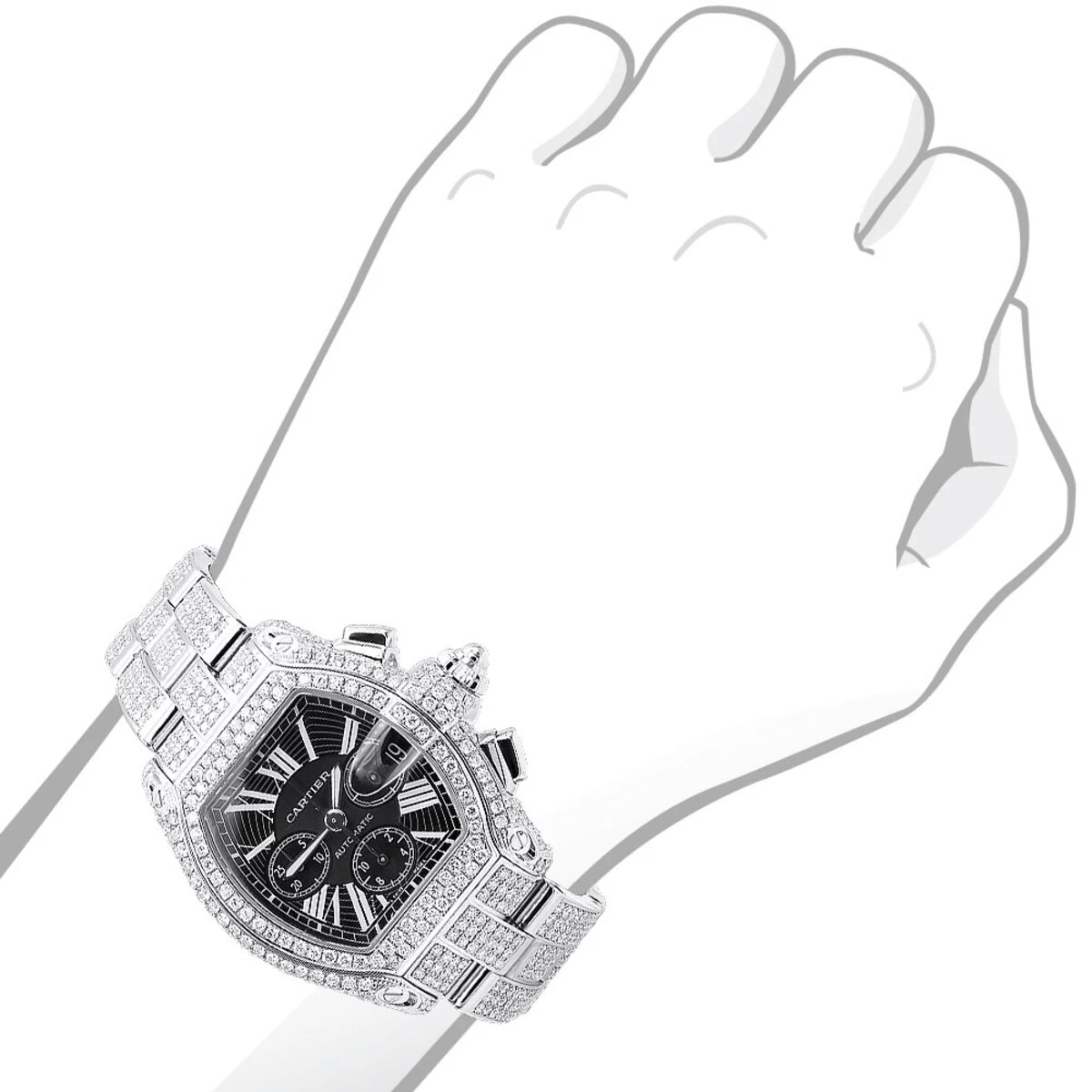 Cartier Roadster Diamond Watch For Men 17.99ct Fully Iced Out 5 Cartier Roadster Diamond Watch For Men 17.99ct Fully Iced Out - Image 3