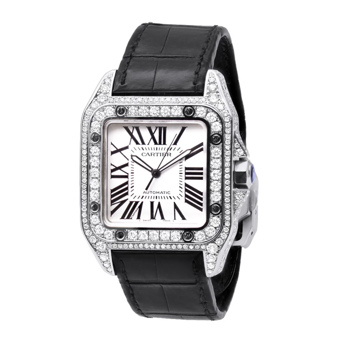 Custom Cartier Santos 100 Men's Diamond Watch 6.92ct 3 Custom Cartier Santos 100 Men's Diamond Watch 6.92ct