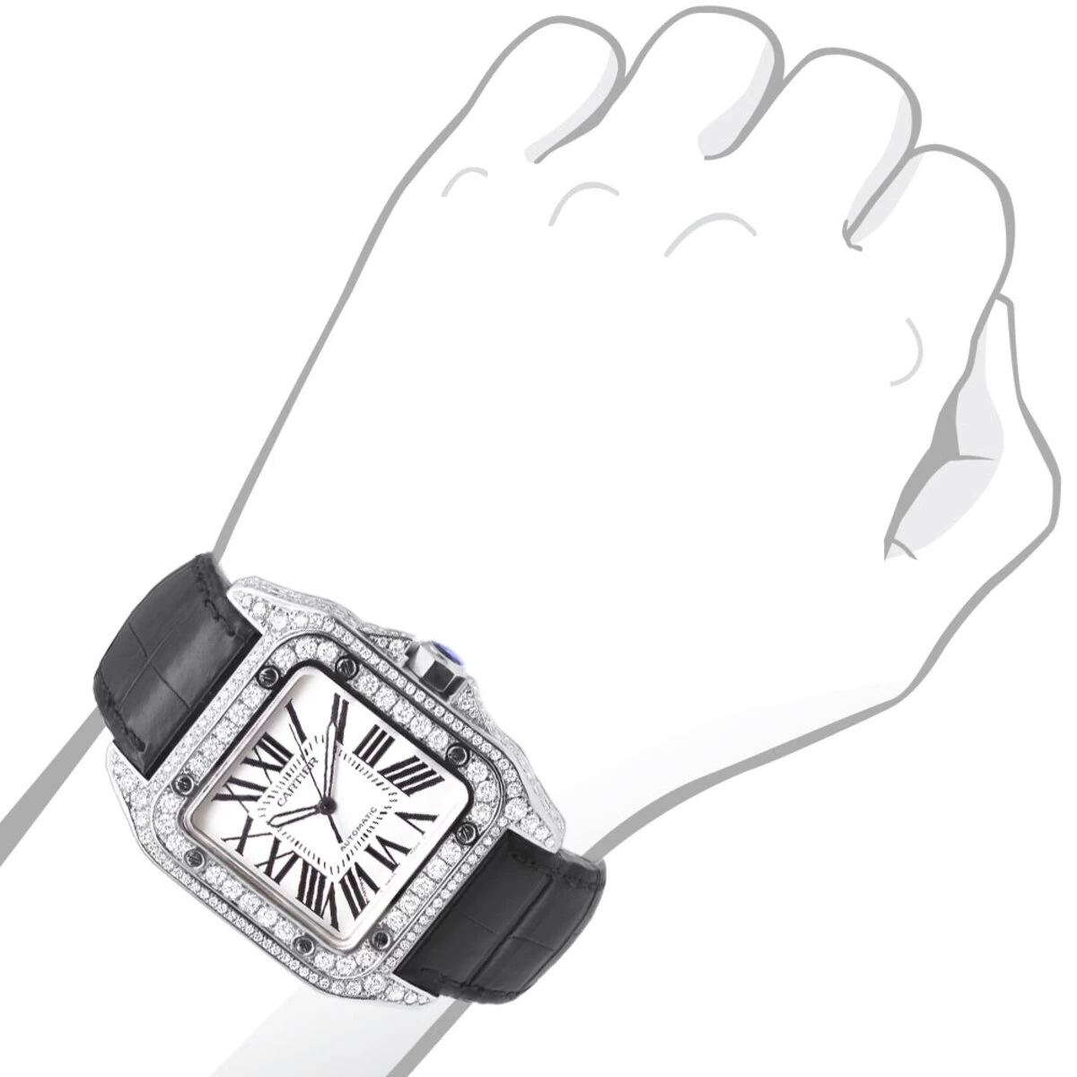Custom Cartier Santos 100 Men's Diamond Watch 6.92ct 4 Custom Cartier Santos 100 Men's Diamond Watch 6.92ct - Image 2