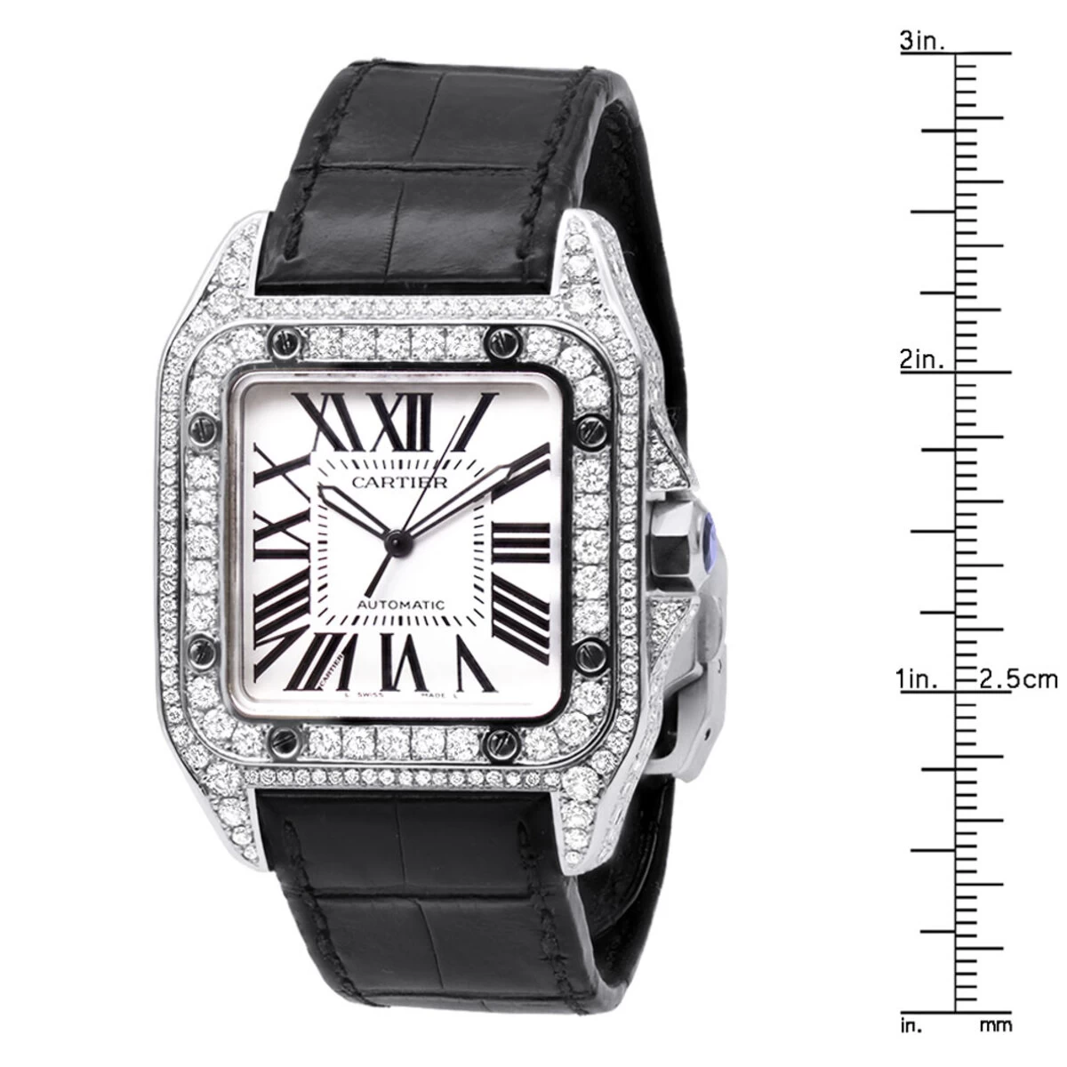 Custom Cartier Santos 100 Men's Diamond Watch 6.92ct 5 Custom Cartier Santos 100 Men's Diamond Watch 6.92ct - Image 3