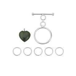 Sending Lots Of Hugs; 925 Sterling Silver Plated Base Metal Chainmaille Bracelet Kit With Jade Heart Charm