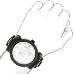 Designer Large Luxurman Phantom 0.12ct Black Diamond Watch For Men White Dial -Fashion Accessories designer large watches luxurman phantom black diamond watch for men 012ct bod