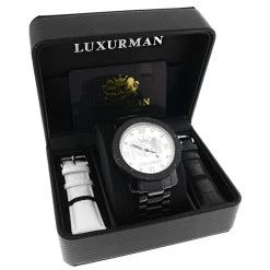 Designer Large Luxurman Phantom 0.12ct Black Diamond Watch For Men White Dial -Fashion Accessories designer large watches luxurman phantom black diamond watch for men 012ct box
