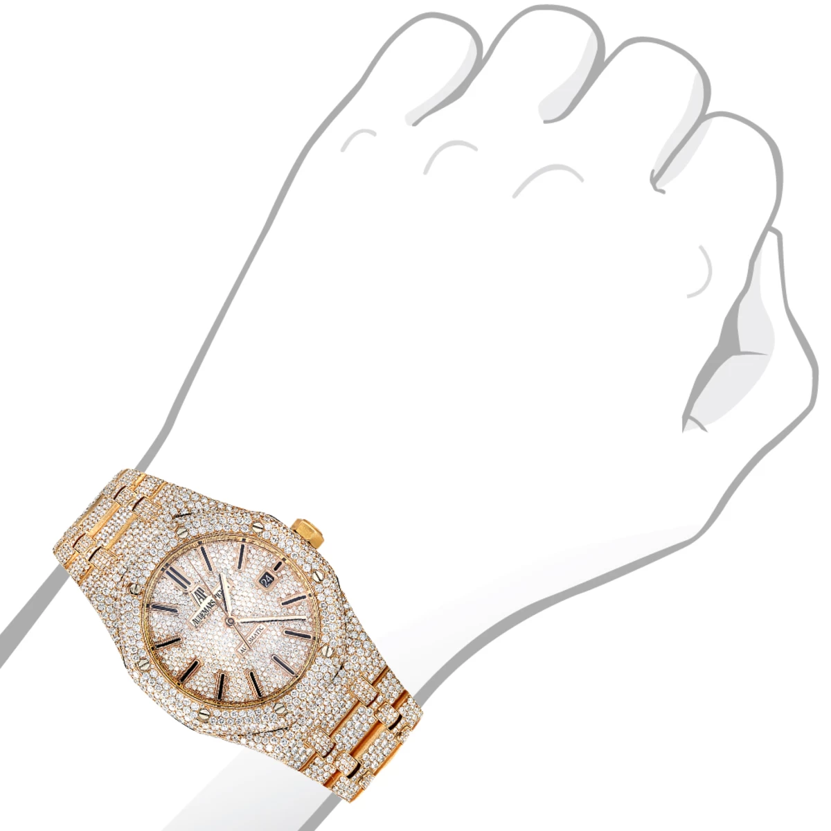 Diamond Audemars Piguet Royal Oak 41mm Full Pave Dial Bracelet 18K Gold Watch 5 Diamond Audemars Piguet Royal Oak 41mm Full Pave Dial Bracelet 18K Gold Watch - Image 3