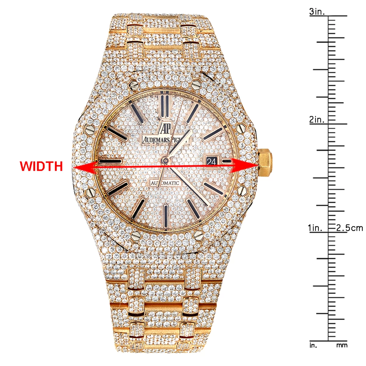 Diamond Audemars Piguet Royal Oak 41mm Full Pave Dial Bracelet 18K Gold Watch 6 Diamond Audemars Piguet Royal Oak 41mm Full Pave Dial Bracelet 18K Gold Watch - Image 4