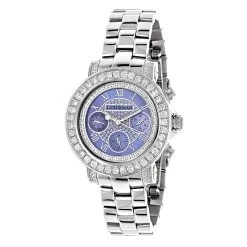 Diamond Luxurman Ladies Blue MOP Montana Watch 3ct