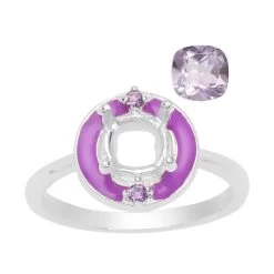 Purple Enamel Doughnut Ring Mount (To Fit 6mm Cushion) With 1.40cts Pink Amethyst
