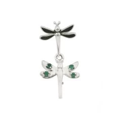 925 Sterling Silver Dragonfly Pinch Bail With Green Enemal And Green Onyx Approx 28x13mm