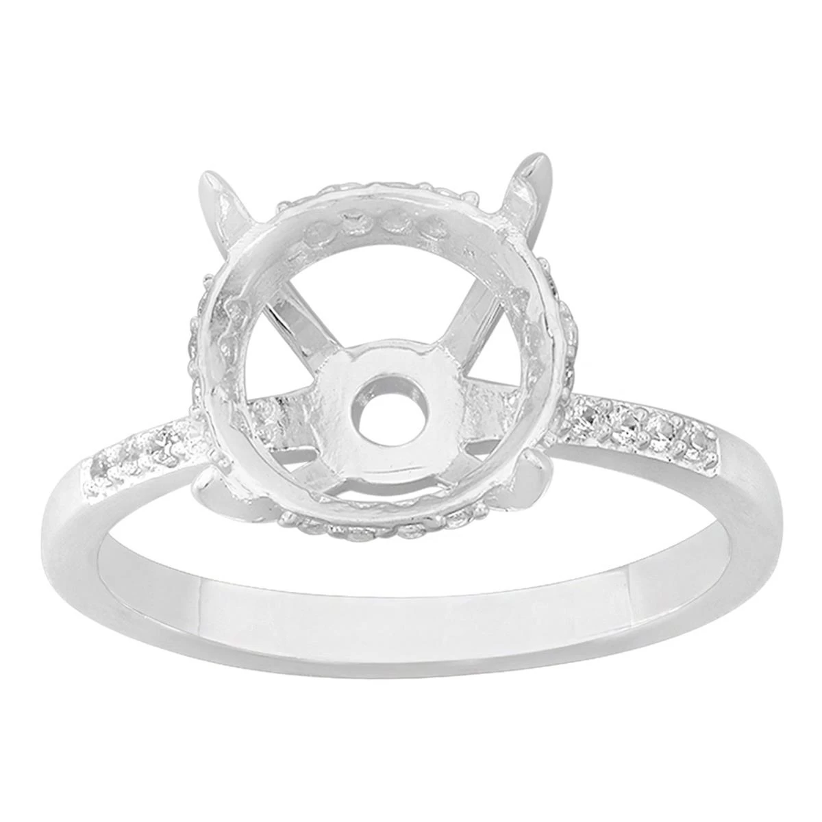 925 Sterling Silver Ring Mount With Zircon Pave (To Fit 10x10mm Round Gemstone) 3 925 Sterling Silver Ring Mount With Zircon Pave (To Fit 10x10mm Round Gemstone)