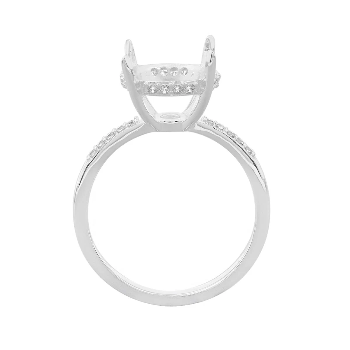 925 Sterling Silver Ring Mount With Zircon Pave (To Fit 10x10mm Round Gemstone) 4 925 Sterling Silver Ring Mount With Zircon Pave (To Fit 10x10mm Round Gemstone) - Image 2