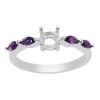 925 Sterling Silver Ring Mount With Amethyst Marquise Side Detail (To Fit 5mm Round Gemstone) -Fashion Accessories farj69
