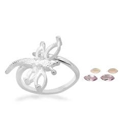 Dragon Fly Adjustable Ring With Rose De France Amethyst & Rose Quartz Approx 8x4mm To 6x3mm