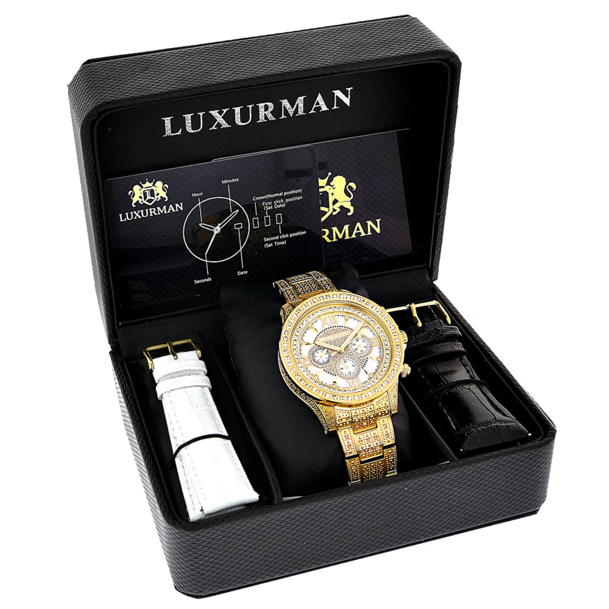 Fully Iced Out Men's Diamond Watch 3ct Yellow Gold Plt Luxurman Swiss Movmnt 6 Fully Iced Out Men's Diamond Watch 3ct Yellow Gold Plt Luxurman Swiss Movmnt - Image 4