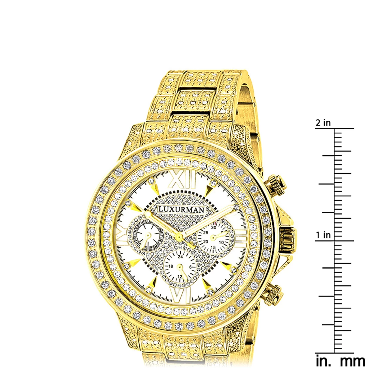 Fully Iced Out Men's Diamond Watch 3ct Yellow Gold Plt Luxurman Swiss Movmnt 7 Fully Iced Out Men's Diamond Watch 3ct Yellow Gold Plt Luxurman Swiss Movmnt - Image 5