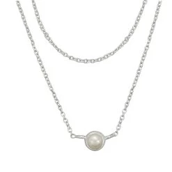 925 Sterling Silver 2 Row Cable Chain Necklace With Fresh Water Cultured Pearl Charm 16" + 2"
