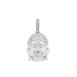 Willow & Tig Collection: 925 Sterling Silver Buddha Head Charm Approx 21x16mm With 6pcs White Zircon Pave Bail