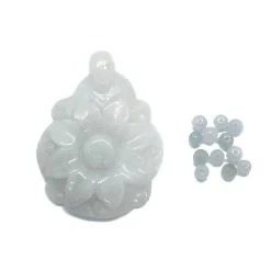 65 Cts White Jadeite Necklace Kit: White Jadeite Carved Flowers, Approx 30x40mm + 12x 4mm White Jade Rounds