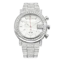 Genuine Men's Gucci G-Chrono Diamond Watch White Dial 12ct YA101339