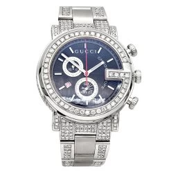 Genuine Men's Gucci G-Chrono Diamond Watch Black Dial 8 Carats YA101309