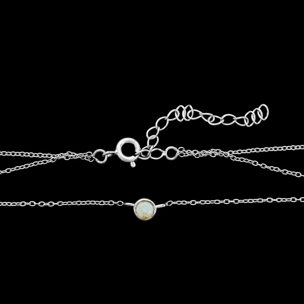 925 Sterling Silver 2 Row Cable Chain Necklace With White Opal Charm 16" + 2" 5 925 Sterling Silver 2 Row Cable Chain Necklace With White Opal Charm 16" + 2" - Image 3